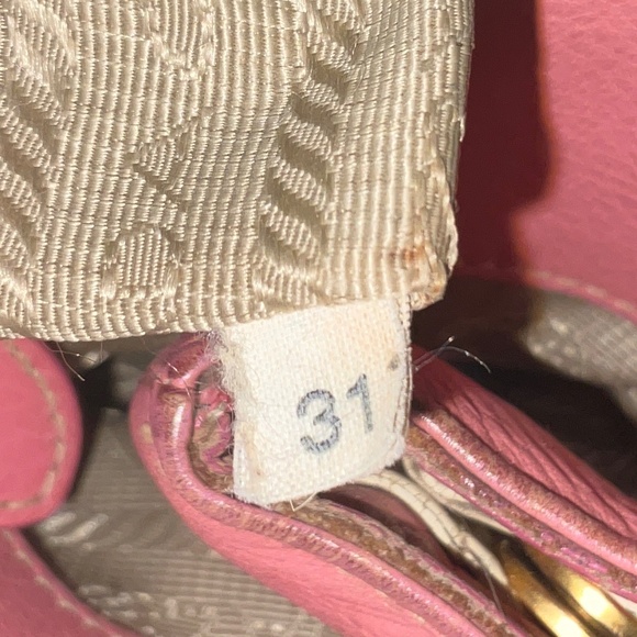 Prada, beige canvas Monogram tote with pink leather bow and trim.  173-H4g - Picture 15 of 15